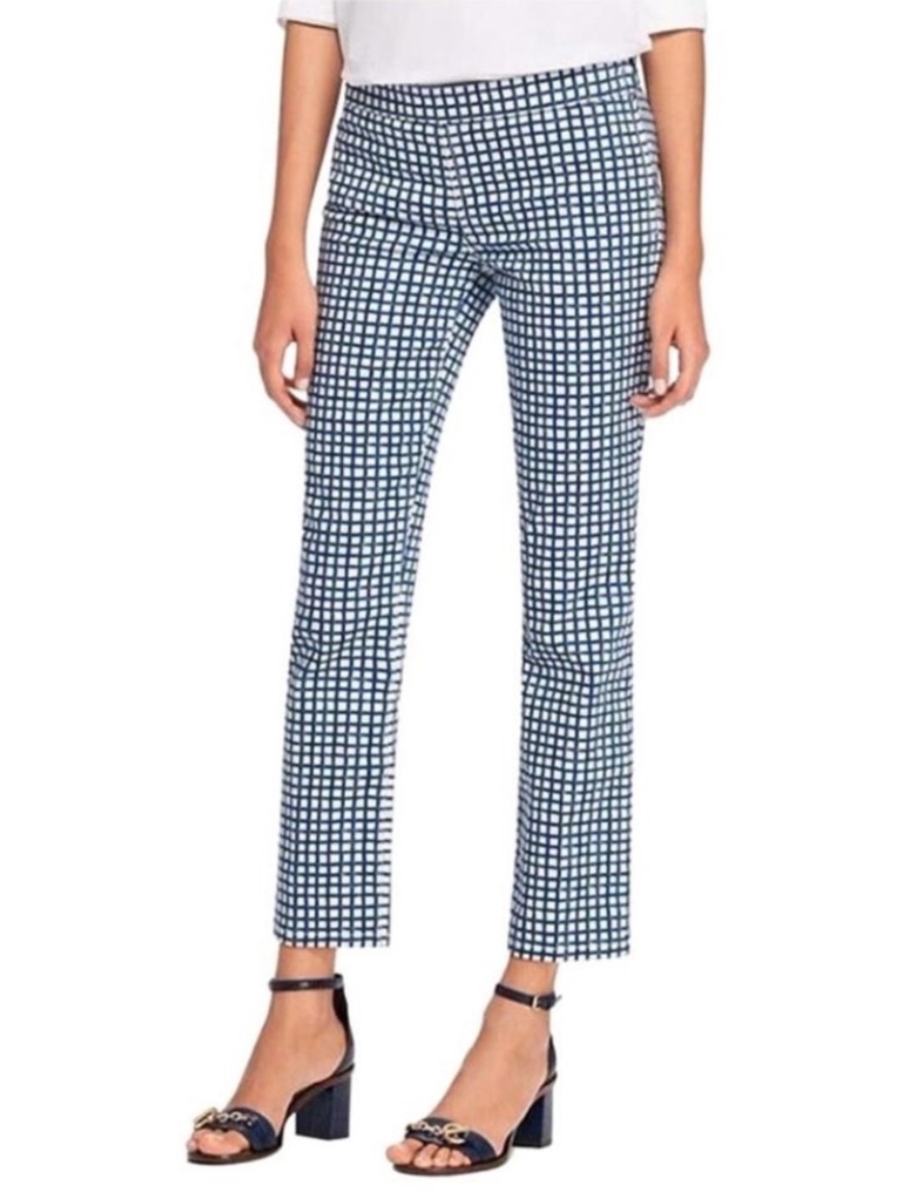 Tory Burch Gingham Checkered Cropped Ankle Straight Leg Pants Size 27 Stretch